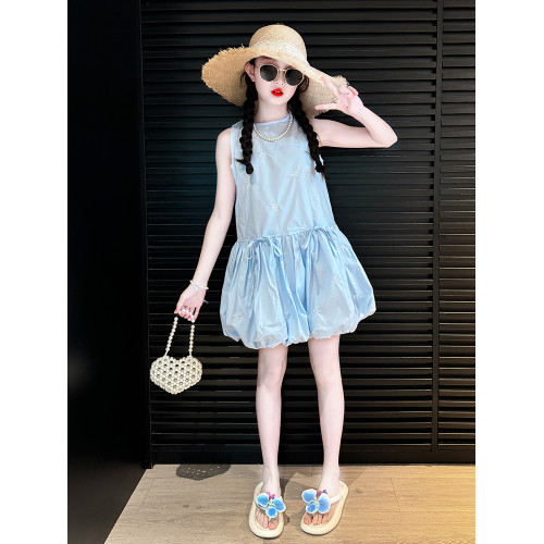 英國Next Svip藍色裙子女童連衣裙花苞裙夏2025新款女大童公主裙