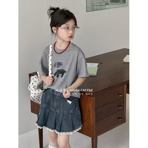 波拉韓女童短袖新款T恤2025兒童夏季純棉上衣小女孩半袖t圓領體恤