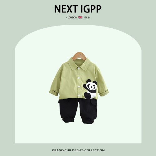 英國NEXT IGPP兒童春秋季男童國寶大熊貓印花襯衣童裝可愛兩件套