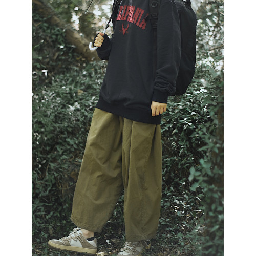 日系工裝褲男女老爹褲寬松濶腿褲休閒直筒潮牌蘿蔔褲休閒褲褲子