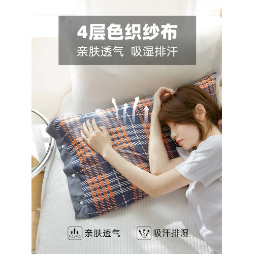 按釦筒裝式枕套純棉一對裝 固定防滑一體全包枕頭套全棉四層紗布