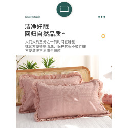 枕套純棉一對裝ins風高級家用全棉純色木耳花邊枕頭套子48cmx74cm