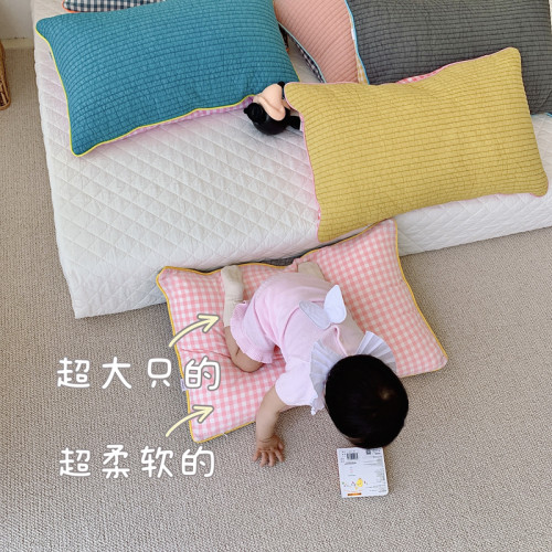 韓國ins全棉加密80支絎縫夾棉枕套純棉 整體砂洗枕芯套枕頭一衹裝