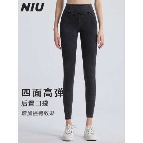 NIU妞吉家仿牛仔瑜伽褲彈力褲瑜伽牛仔女牛仔褲運動褲緊身褲提臀