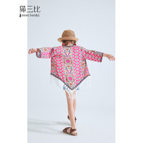 民族風兒童開衫旅行度假沙灘外搭薄款披肩2025夏季女童防曬衣外套