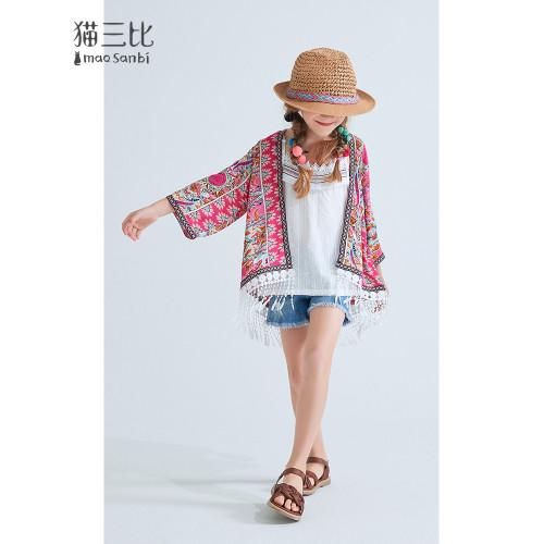 民族風兒童開衫旅行度假沙灘外搭薄款披肩2025夏季女童防曬衣外套