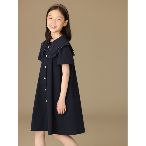 哈齒童裝兒童夏裝裙子中大童純棉復古學院風休閒連衣裙女童夏季薄