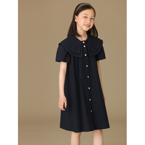 哈齒童裝兒童夏裝裙子中大童純棉復古學院風休閒連衣裙女童夏季薄