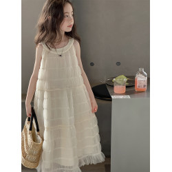 女童連衣裙夏季高級感穿搭女大童洋氣法式公主裙兒童表演禮服裙子