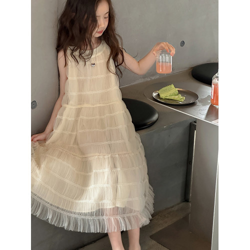 女童連衣裙夏季高級感穿搭女大童洋氣法式公主裙兒童表演禮服裙子