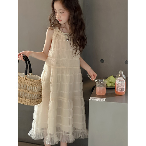 女童連衣裙夏季高級感穿搭女大童洋氣法式公主裙兒童表演禮服裙子