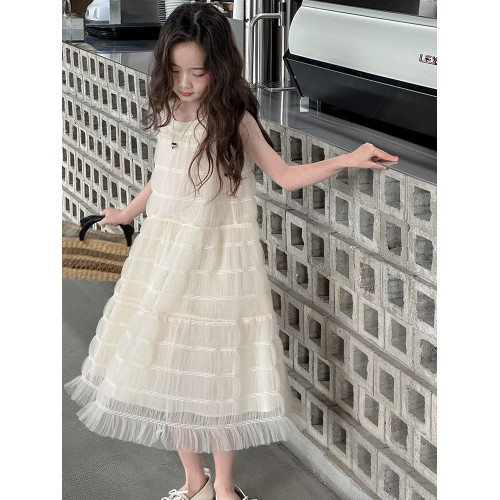 女童連衣裙夏季高級感穿搭女大童洋氣法式公主裙兒童表演禮服裙子