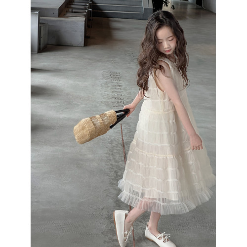 女童連衣裙夏季高級感穿搭女大童洋氣法式公主裙兒童表演禮服裙子