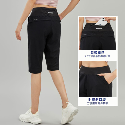運動褲子女2025新款六分褲夏季薄款速乾跑步健身腰包6分休閒中褲