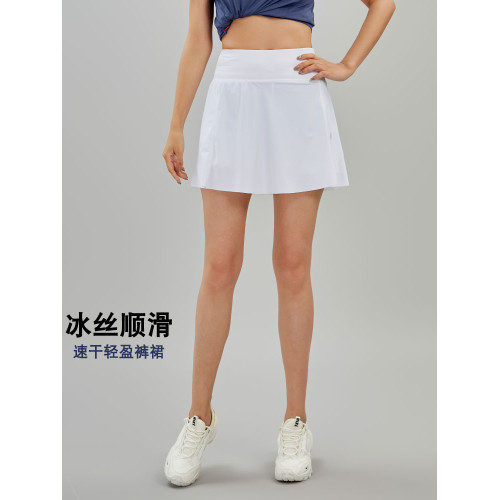速乾運動褲裙女假兩件羽毛球網球帶腰包放手機跑步健身瑜伽半身裙