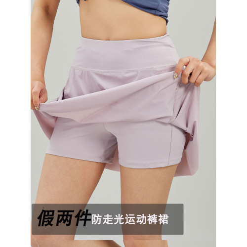 速乾運動褲裙女假兩件羽毛球網球帶腰包放手機跑步健身瑜伽半身裙