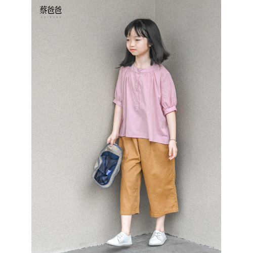 蔡爸爸童裝女童薄款襯衣 2025新款夏裝 全棉粉紅短袖上衣 787+236