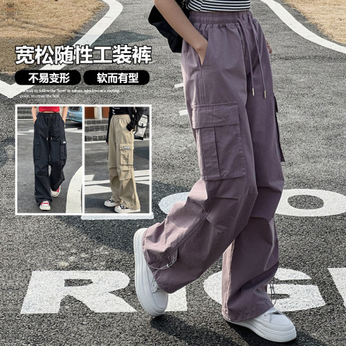 女大童純棉工裝褲夏季2025新款青少年女孩寬松休閒褲夏裝女童褲子