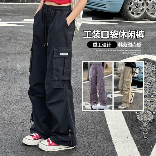 女大童純棉工裝褲夏季2025新款青少年女孩寬松休閒褲夏裝女童褲子