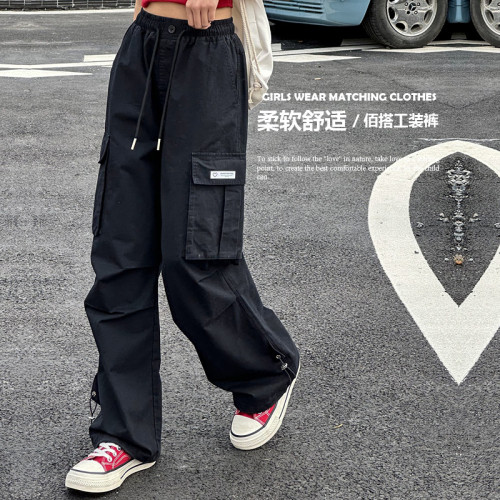 女大童純棉工裝褲夏季2025新款青少年女孩寬松休閒褲夏裝女童褲子