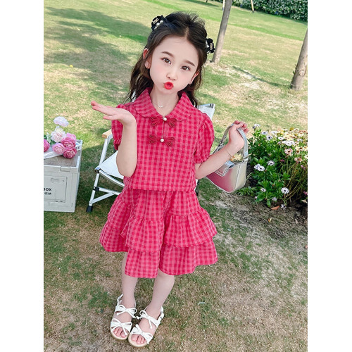 女童夏季套裝裙子2025新款兒童洋氣時髦女寶寶紅色時尚連衣裙夏裝