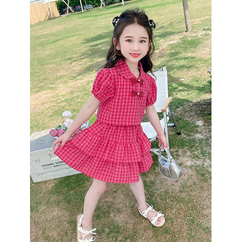 女童夏季套裝裙子2025新款兒童洋氣時髦女寶寶紅色時尚連衣裙夏裝