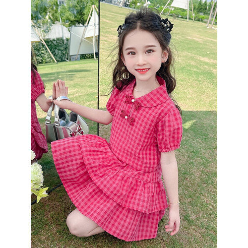 女童夏季套裝裙子2025新款兒童洋氣時髦女寶寶紅色時尚連衣裙夏裝