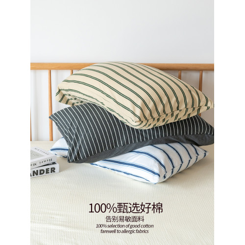 中條純棉枕套單人小清新復古枕頭套針織棉家用柔軟親膚新款