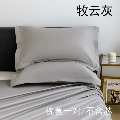100支輕奢風純色雙股長絨棉貢緞48×74全棉寬邊純棉枕套一對裝