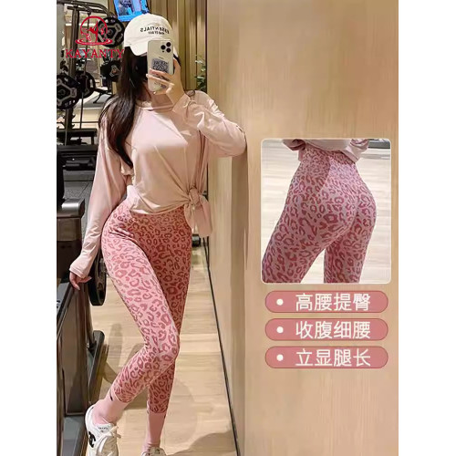 KAYANTY性感健身褲女蜜桃歐美粉色豹紋瑜伽褲歐美提臀運動褲春秋