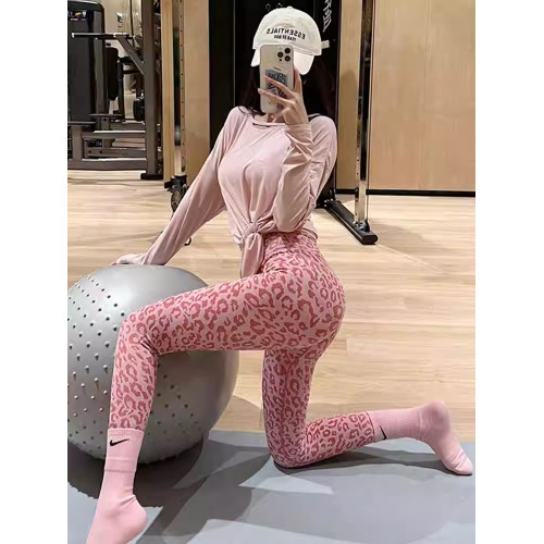 KAYANTY性感健身褲女蜜桃歐美粉色豹紋瑜伽褲歐美提臀運動褲春秋