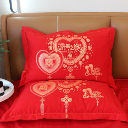 高檔全棉加厚枕套一對裝結婚慶大紅色婚房純棉單人枕芯套枕頭套子