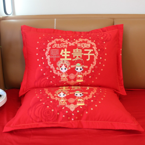 高檔全棉加厚枕套一對裝結婚慶大紅色婚房純棉單人枕芯套枕頭套子