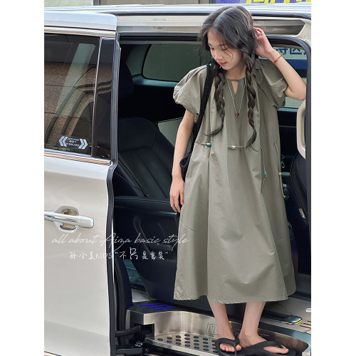 孫小美kids 收腰式花苞短袖女童連衣裙2025新款夏裝兒童裙子A字裙