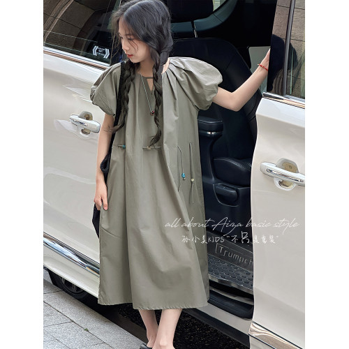 孫小美kids 收腰式花苞短袖女童連衣裙2025新款夏裝兒童裙子A字裙