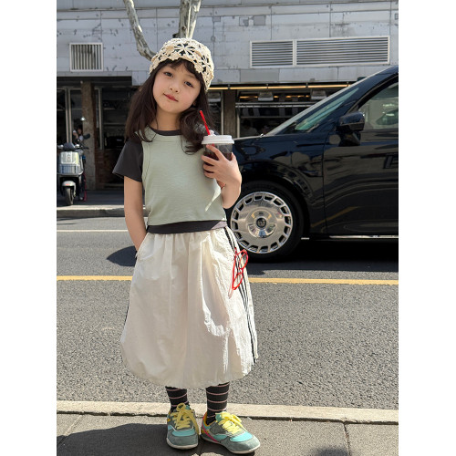 柒號童倉女童韓版工裝風半身裙夏裝新款女大童運動抽繩山系裙子潮