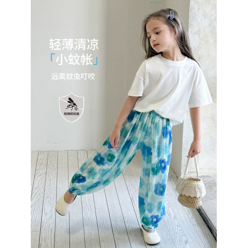 圖圖小象童裝女童防蚊褲冰絲2026夏季新款兒童褲子長褲涼感束腳褲