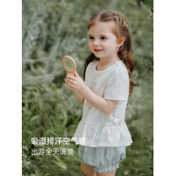 Oak Family夏季女童T恤絲柔棉圓領短袖打底衫百搭花邊彈力上衣