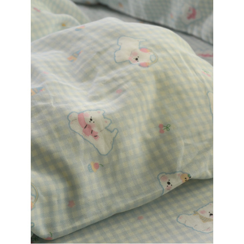 開心小狗雙層紗布藍色幼兒園兒童被套150x200全棉純棉被罩四件套