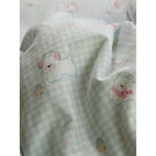 開心小狗雙層紗布藍色幼兒園兒童被套150x200全棉純棉被罩四件套
