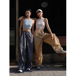美式工裝褲女抽繩設計感寬松休閒運動褲濶腿顯瘦美拉德降落繖褲女