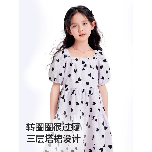 巴拉巴拉女童連衣裙中大童白色公主裙兒童碎花裙子夏裝新款童裝潮