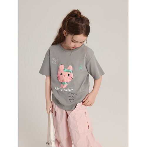 布丁哈魯童裝夏裝女童圓領短袖2026夏季新款兒童洋氣百搭卡通T恤