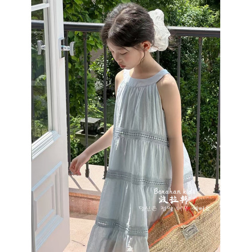 女童連衣裙夏季2025新款洋氣兒童裙子夏裝女孩公主裙兒童掛脖長裙