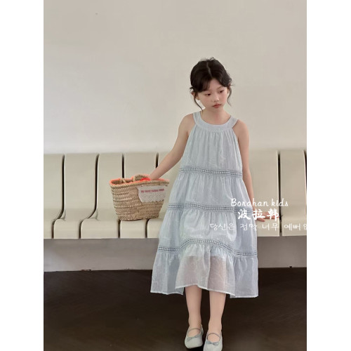 女童連衣裙夏季2025新款洋氣兒童裙子夏裝女孩公主裙兒童掛脖長裙