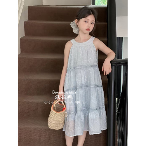 女童連衣裙夏季2025新款洋氣兒童裙子夏裝女孩公主裙兒童掛脖長裙