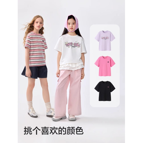 巴拉巴拉女童短袖t恤大童速乾上衣兒童條紋半袖2025夏裝新款童裝5
