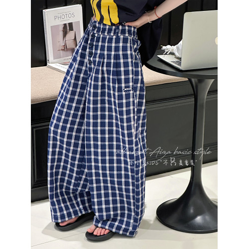 孫小美kids格紋排釦女童休閒褲2025新款兒童春夏裝褲子大童濶腿褲