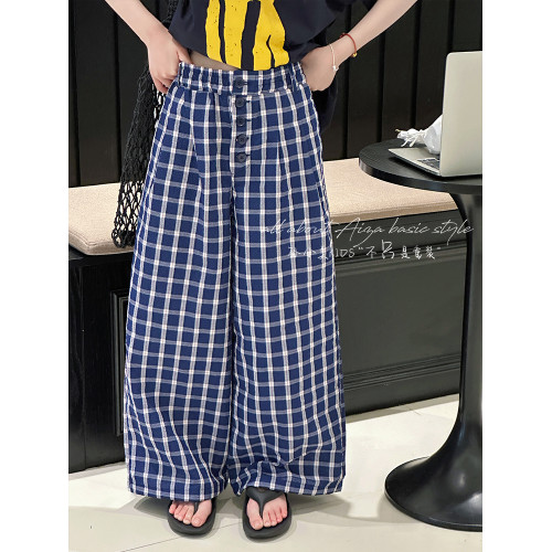 孫小美kids格紋排釦女童休閒褲2025新款兒童春夏裝褲子大童濶腿褲
