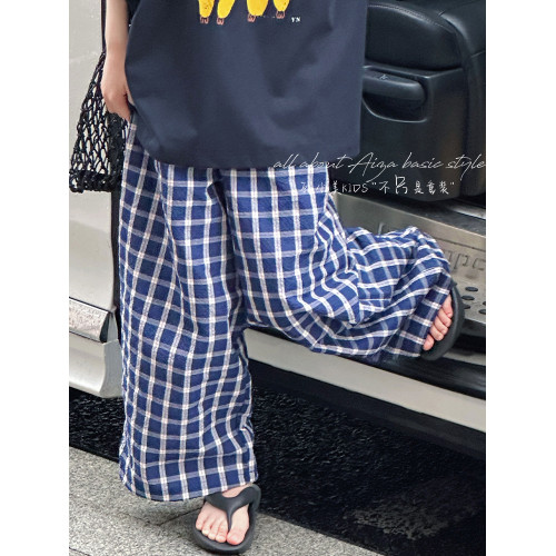 孫小美kids格紋排釦女童休閒褲2025新款兒童春夏裝褲子大童濶腿褲